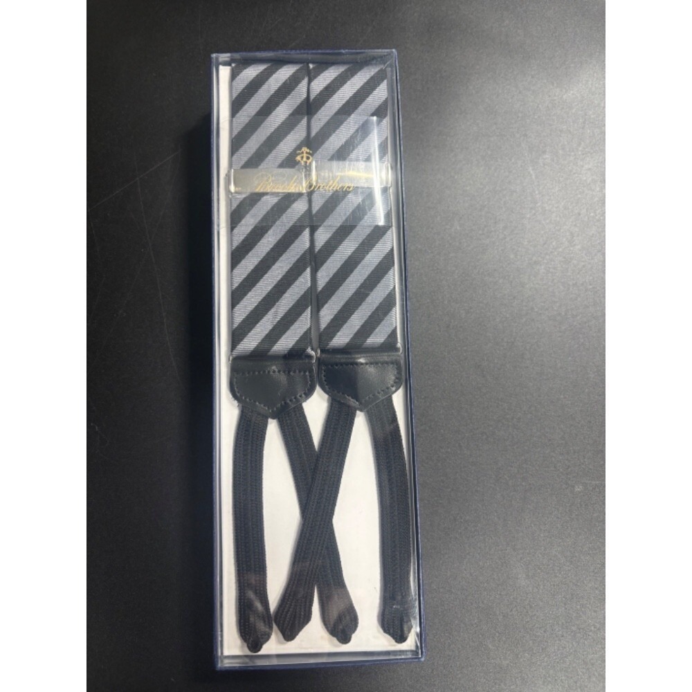 Brooks Brothers NIB Diagonal Stripe Suspenders Gray Black/Sliver MSRP $128